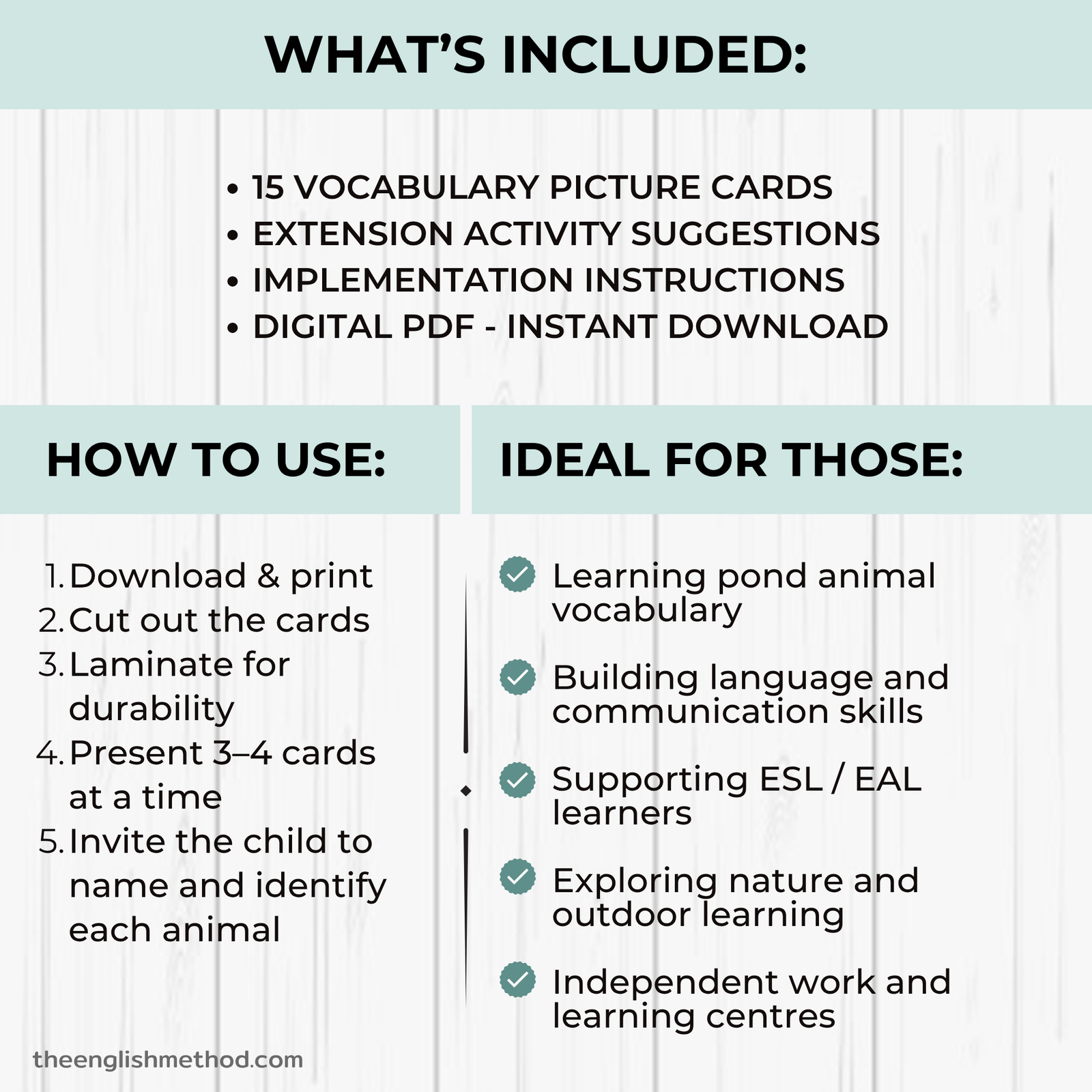 Pond Animals Vocabulary Picture Cards - Image 2