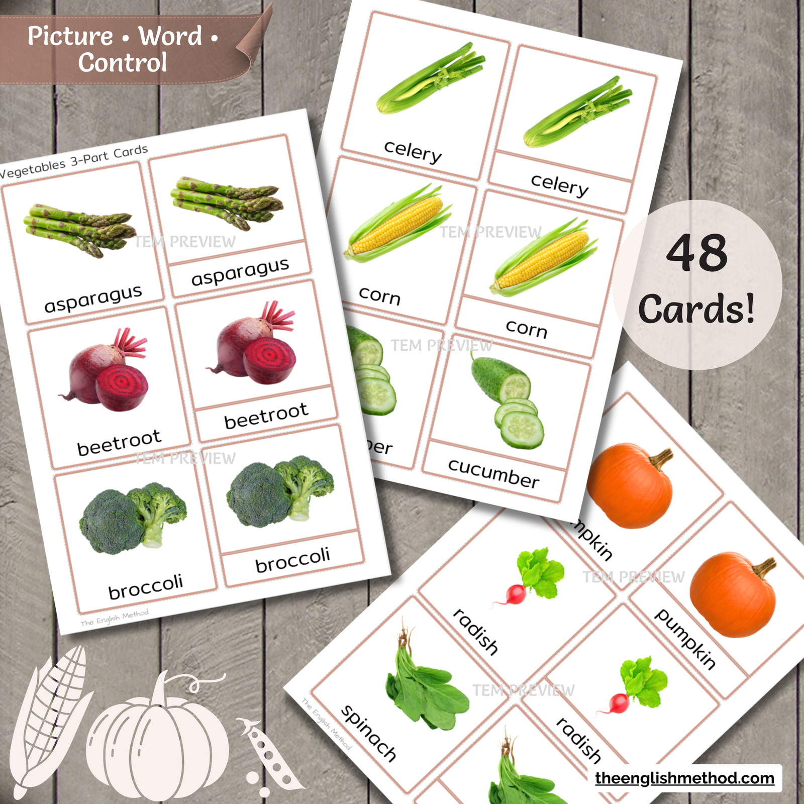 Vegetables 3-Part Cards - Image 3