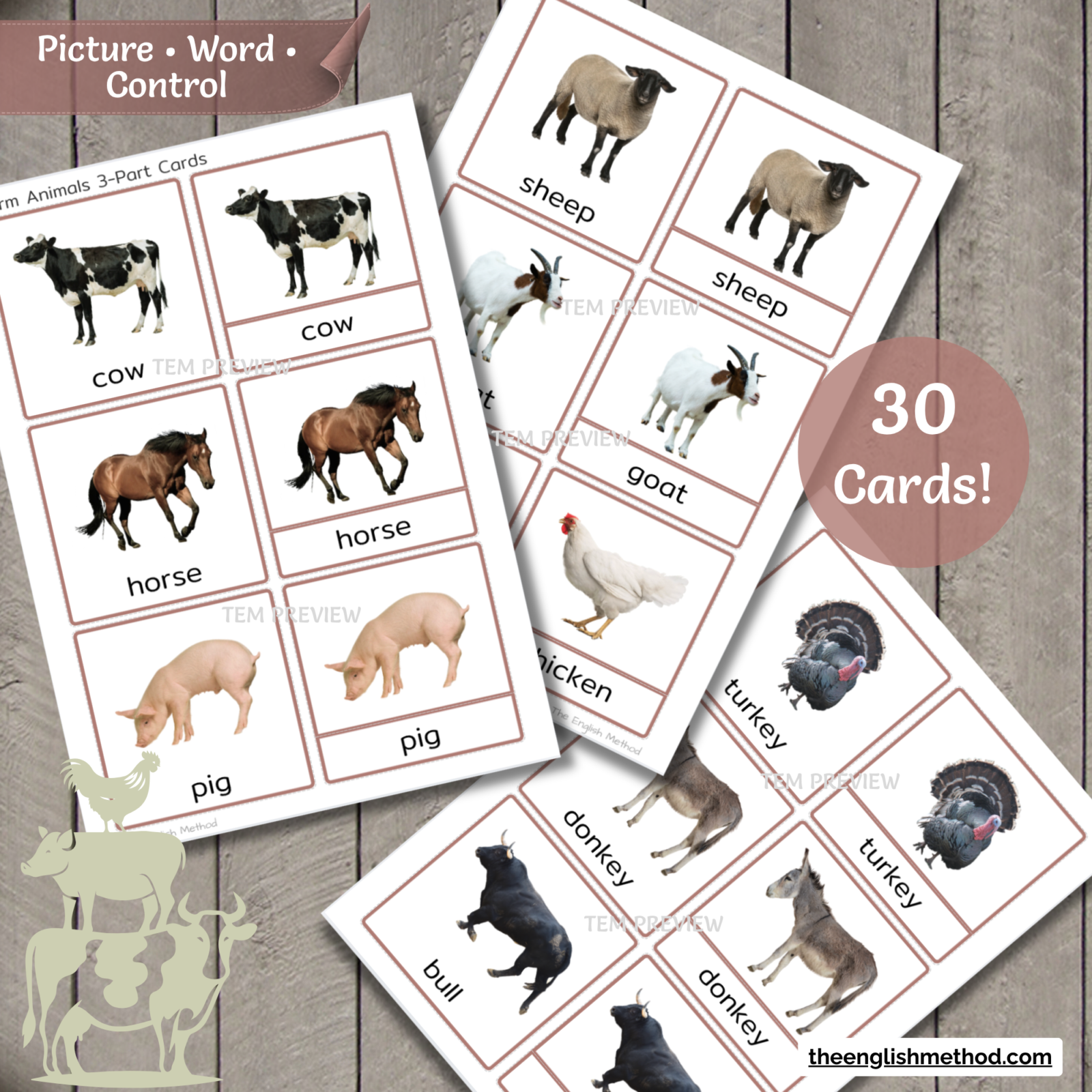 Farm Animals 3-Part Cards - Image 3